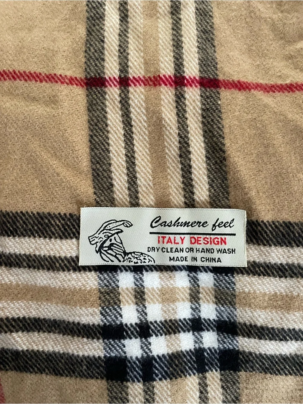 Cashmere Feel Italy Design Camel Plaid Tartan Fringe Scarf Wrap 60x12 🧣Italian